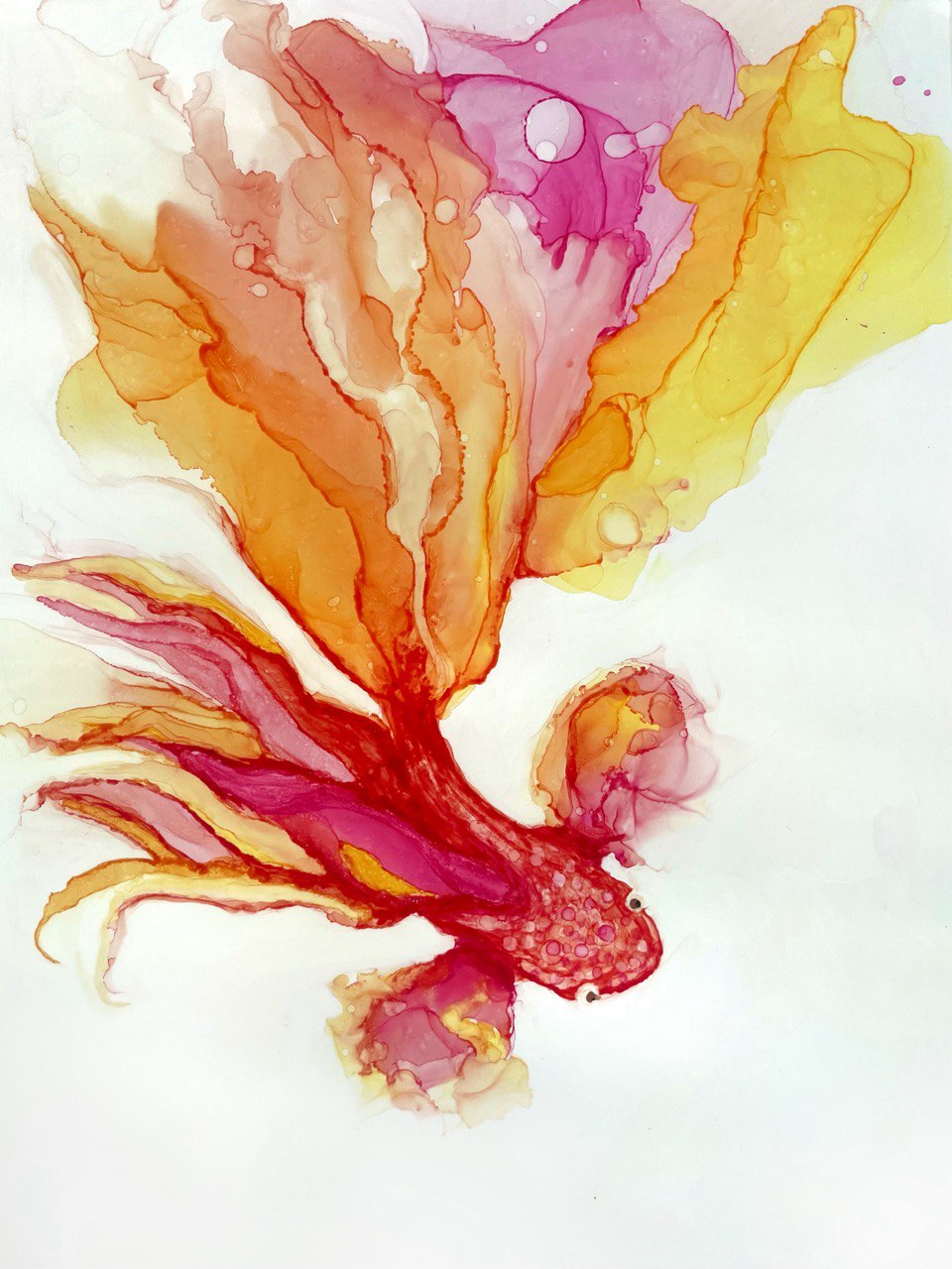 Betta Fish, 2023. Handmade Original Ink art picture, 8.66 x 12.6 inches; 22 x 32 cm.