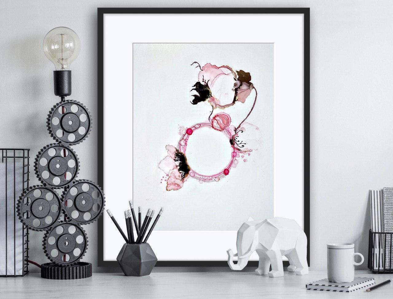 Pink Symphony, 2023. Handmade Original Ink art picture. 8.66 x 12.6 inches; 22 x 32 cm.