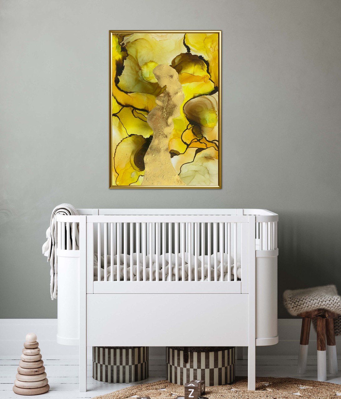 Golden Expectation, 2024. Handmade Original Ink Art Picture. 13.5 x 19 inches; 34 x 48 cm. A Great Gift for Baby Showers and Pregnancy