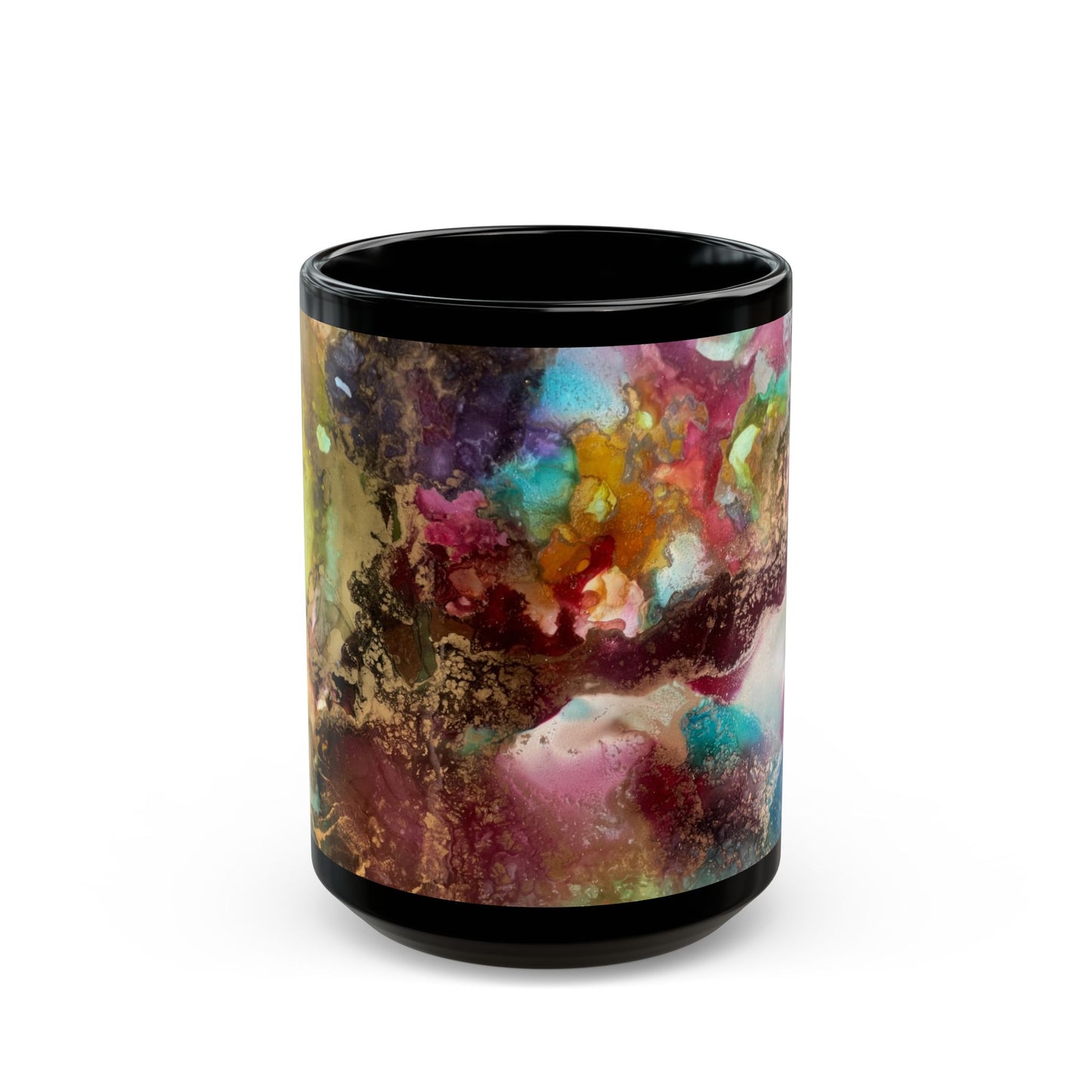 Black Mug: 'Live & Shine in Art' featuring original ink art piece by Sofi Lavrin, 11oz/15oz