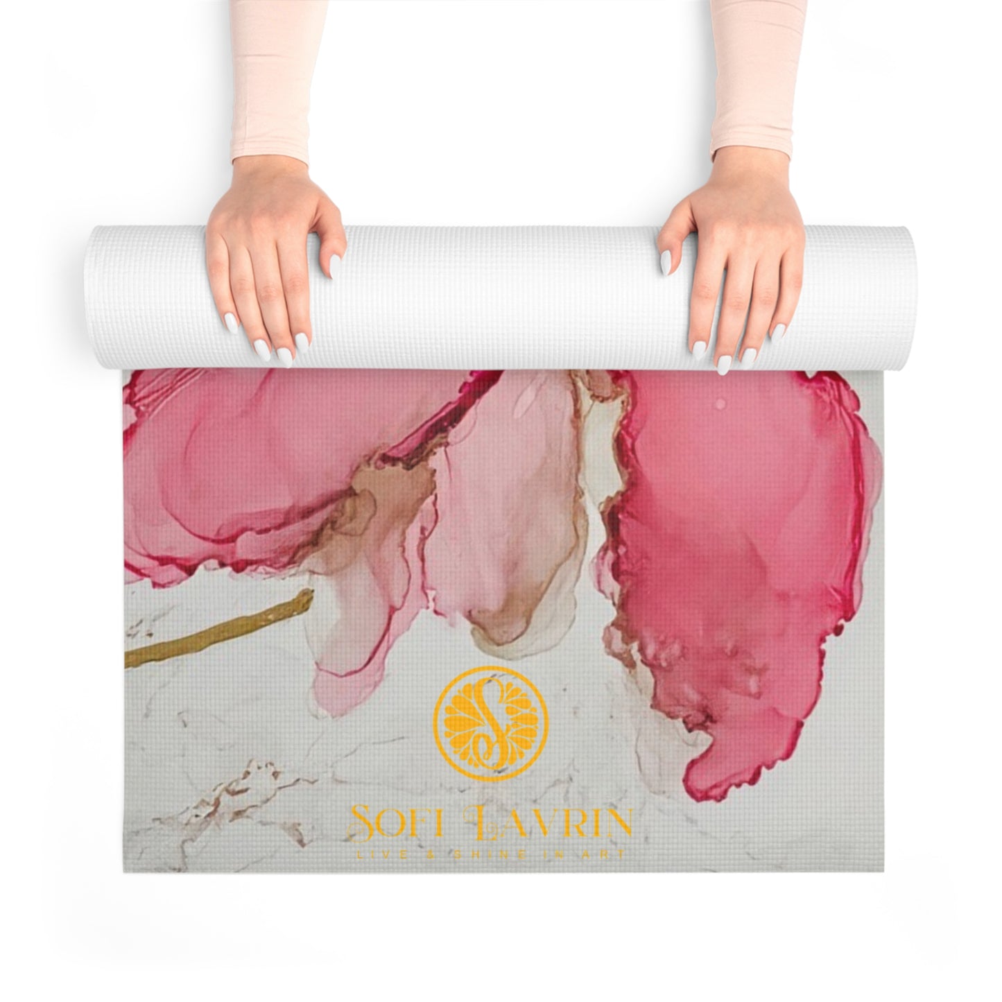 Yoga Mat - Pink, Golden, and White Ink Art by Sofi Lavrin