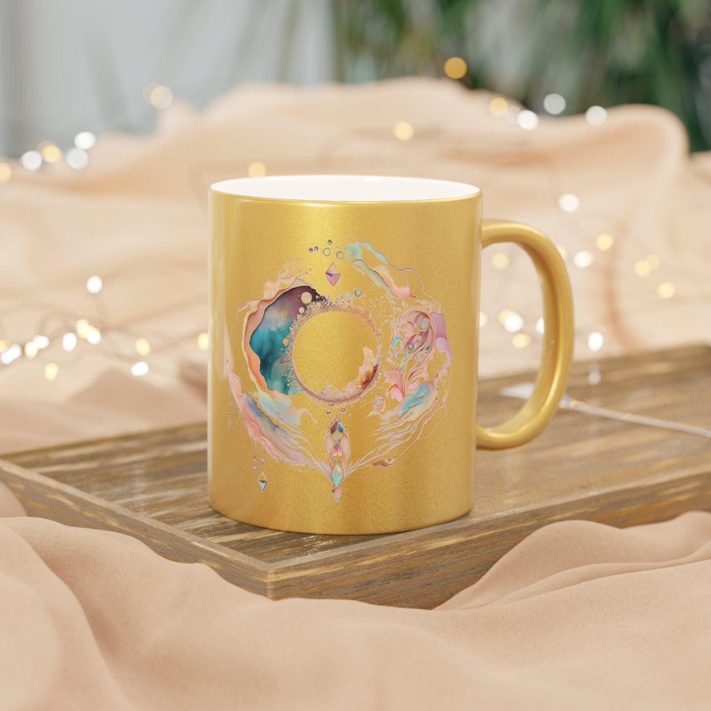 Metallic Finish Mug (Silver\Gold) Metallic and Golden Finish Mug - Live & Shine in Art by Sofi Lavrin | Mindfulness Inspirational Coffee Cup