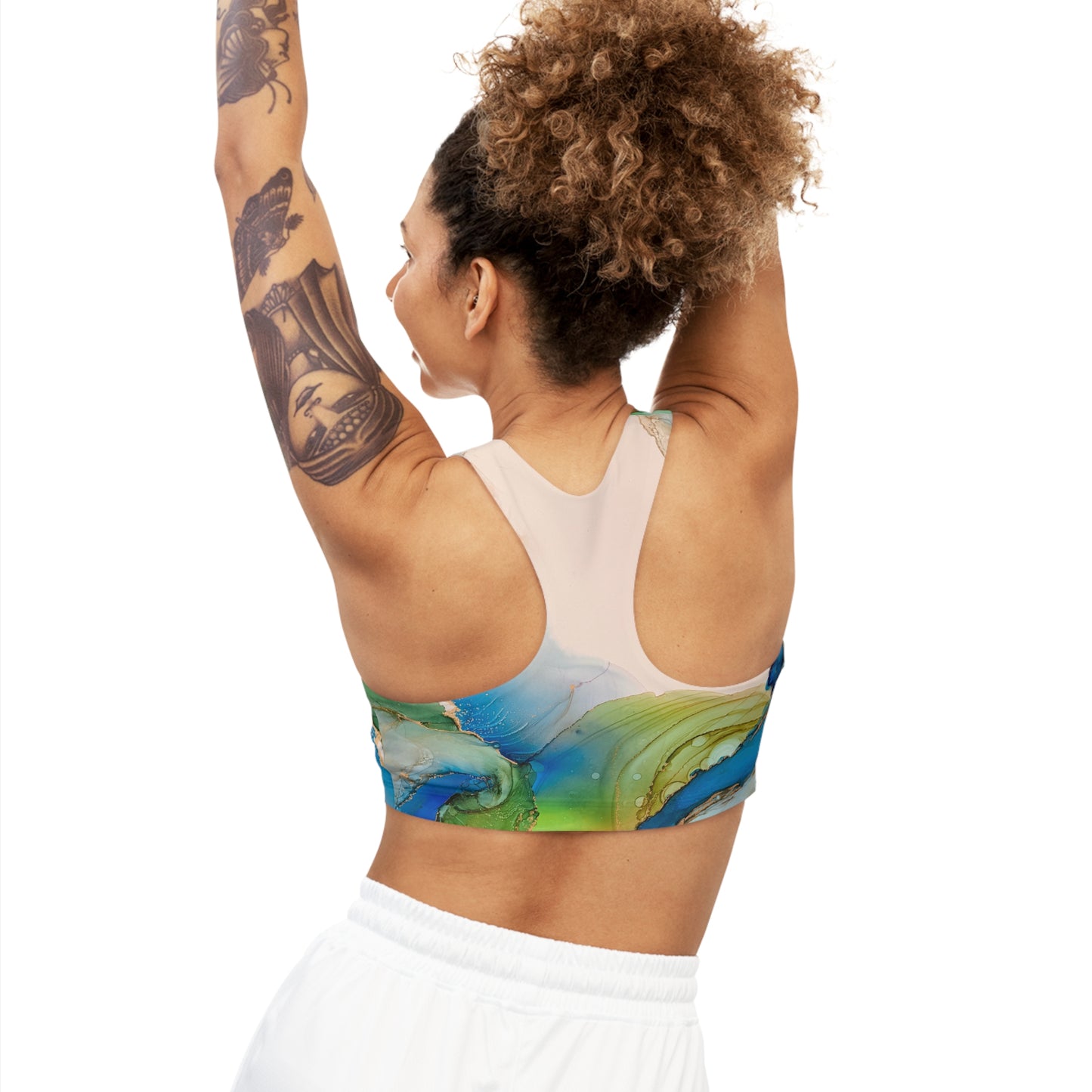 Seamless Sports Bra with Original Ink Art Print, Yoga Pilates Workout Gym Athletic Gift, Unique Fitness Gear, Bralette Activewear, Artistic