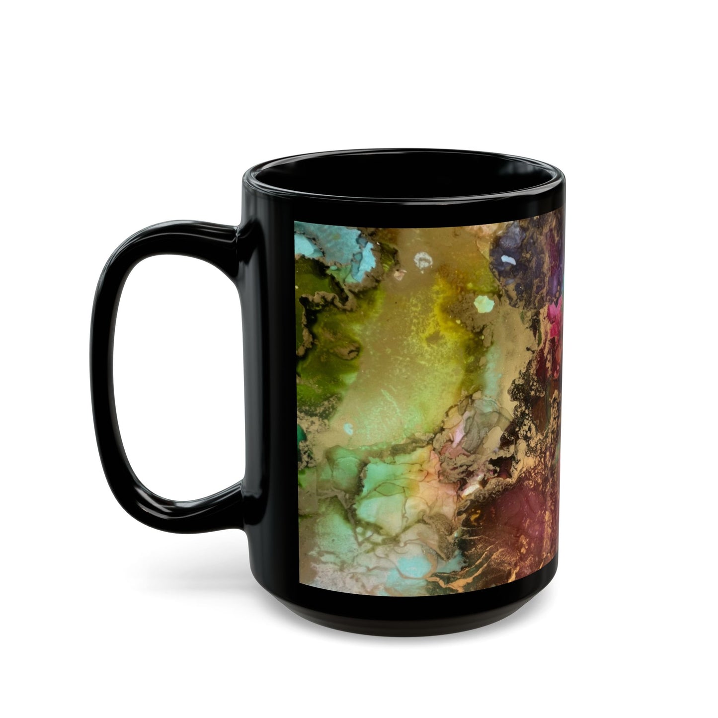 Black Mug: 'Live & Shine in Art' featuring original ink art piece by Sofi Lavrin, 11oz/15oz