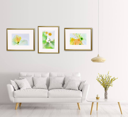 Set of 3 Ink art pictures “Spring Deer” , “Spring arrival of birds”, “Spring wind”. 8.66 x 12.6 inches; 22 x 32 cm.