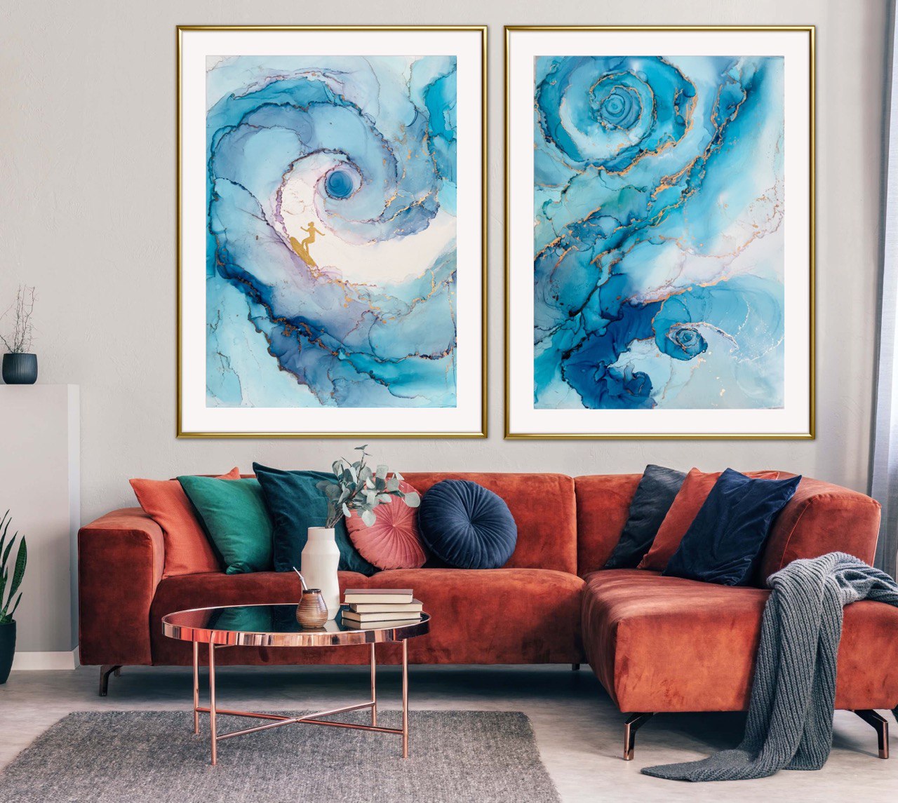 Set of 2 Handmade pictures:"Ethereal Ocean Swirl" & "Abyssal Vortex" by Sofi Lavrin, 2024 13.5 x 19 inches; 34 x 48 cm (each)